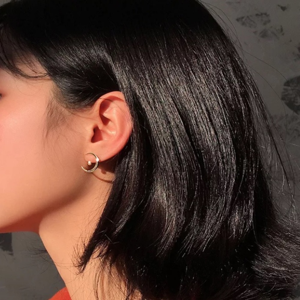 Moon crescent stud minimalist gold earrings